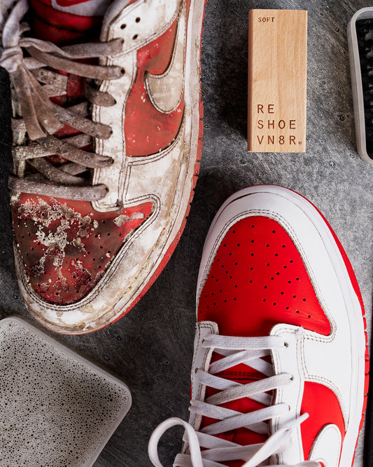 The Nike Dunk Red Championship with the RESHOEVN8R Deep Clean Signature Bundle