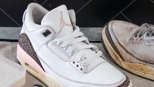 The Neapolitan Air Jordan 3 after being cleaned by the RESHOEVN8R Signature Shoe Cleaning Kit. 